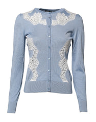 Dolce & Gabbana Blue Floral Lace Detailing Cardigan Sweater