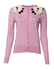 Dolce & Gabbana Pink Floral Detailing Cardigan Sweater