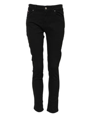 Dolce & Gabbana Black Cotton Logo Skinny Mid Waist Denim Jeans