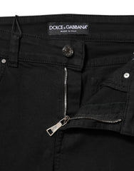 Dolce & Gabbana Black Cotton Logo Skinny Mid Waist Denim Jeans