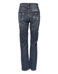 Dolce & Gabbana Blue Cotton Boyfriend Tattered Denim Jeans