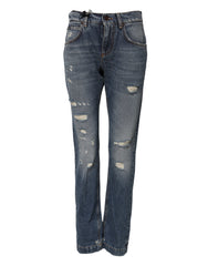 Dolce & Gabbana Blue Cotton Boyfriend Tattered Denim Jeans