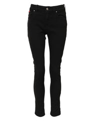 Dolce & Gabbana Black Cotton Logo Skinny Mid Waist Denim Jeans