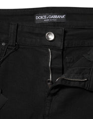 Dolce & Gabbana Black Cotton Logo Skinny Mid Waist Denim Jeans