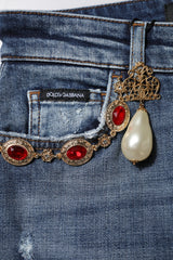 Dolce & Gabbana Blue Rhinestone Embellished Denim Jeans