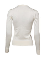 Dolce & Gabbana White Silk Lily Embellished Cardigan Sweater