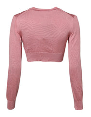 Dolce & Gabbana Pink Silk Cropped Crew Neck Cardigan Sweater