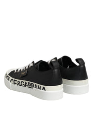 Dolce & Gabbana Black White Leather Low Top Sneakers Shoes