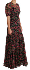 Dolce & Gabbana Elegant Black Silk Floral A-Line Gown