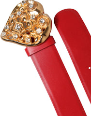 Dolce & Gabbana Red Calf Leather Embellished Metal Buckle Belt