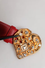Dolce & Gabbana Red Calf Leather Embellished Metal Buckle Belt