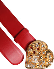 Dolce & Gabbana Red Calf Leather Embellished Metal Buckle Belt