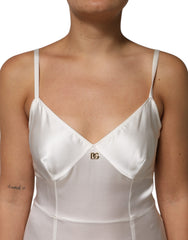 Dolce & Gabbana White DG Logo Full Slip Silk Dress Sleepwear