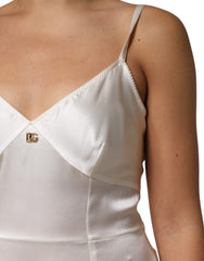 Dolce & Gabbana White DG Logo Full Slip Silk Dress Sleepwear