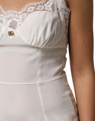 Dolce & Gabbana White Lace DG Logo Silk Dress Sleepwear