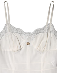 Dolce & Gabbana White Lace DG Logo Silk Dress Sleepwear