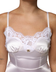 Dolce & Gabbana White Lace Gold DG Logo Silk Dress Sleepwear