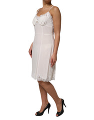 Dolce & Gabbana White Lace Gold DG Logo Silk Dress Sleepwear