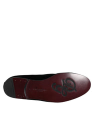 Dolce & Gabbana Black Velvet Embellished Loafer Slip On Shoes