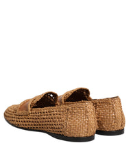 Dolce & Gabbana Brown Woven Raffia Slip On Loafers Shoes