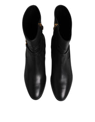 Dolce & Gabbana Black Leather Flats Logo Short Boots Shoes