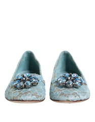 Dolce & Gabbana Blue Lace Crystal Ballet Flats Loafers Shoes
