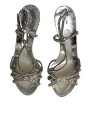 Dolce & Gabbana Silver Strass Ankle Strap Heels Sandals Shoes