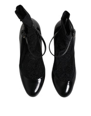 Dolce & Gabbana Black Leather Lace Socks Heels Pumps Shoes