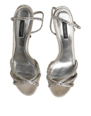 Dolce & Gabbana Silver Strass Ankle Strap KEIRA Sandals Shoes
