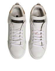 Dolce & Gabbana White Gold Leather Low Top Sneakers Shoes
