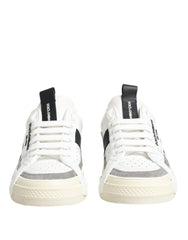 Dolce & Gabbana White Black Leather Low Top Sneakers Shoes
