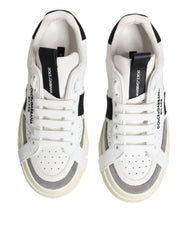 Dolce & Gabbana White Black Leather Low Top Sneakers Shoes