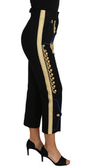 Dolce & Gabbana Military Embellished Pants Black Gold Dress Pant