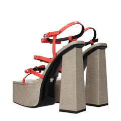 Versace Orange Leather Platform Sandals