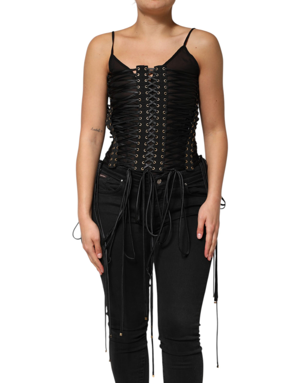 Dolce & Gabbana Black Eyelet Embellished Corset Style Top