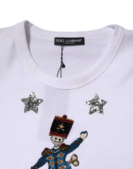 Dolce & Gabbana White Cotton Sequin Embellished Top T-shirt