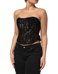 Dolce & Gabbana Black Strapless Floral Lace Bustier Cropped Top