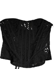 Dolce & Gabbana Black Strapless Floral Lace Bustier Cropped Top