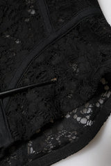 Dolce & Gabbana Black Strapless Floral Lace Bustier Cropped Top