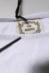 PINK MEMORIES White Cotton Short Sleeves Round Neck Blouse Top