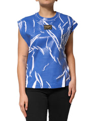 Dolce & Gabbana Blue White Cotton Logo Plaque Women Tank Top
