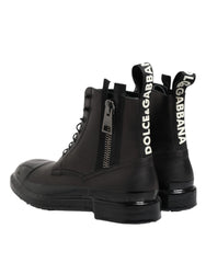 Dolce & Gabbana Brown Black Lace Up Mid Calf Men Boots Shoes