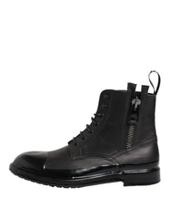 Dolce & Gabbana Brown Black Lace Up Mid Calf Men Boots Shoes