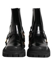 Dolce & Gabbana Black Leather Chelsea Men Short Boots Shoes