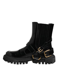 Dolce & Gabbana Black Leather Chelsea Men Short Boots Shoes