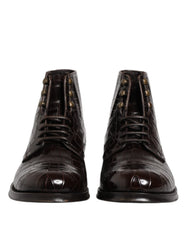 Dolce & Gabbana Dark Brown Leather Lace Up Short Boots Shoes
