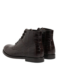 Dolce & Gabbana Dark Brown Leather Lace Up Short Boots Shoes