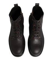 Dolce & Gabbana Dark Brown Leather Lace Up Mid Calf Boots Shoes