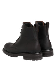 Dolce & Gabbana Dark Brown Leather Lace Up Mid Calf Boots Shoes