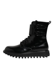 Dolce & Gabbana Black Leather Lace Up Mid Calf Boots Shoes